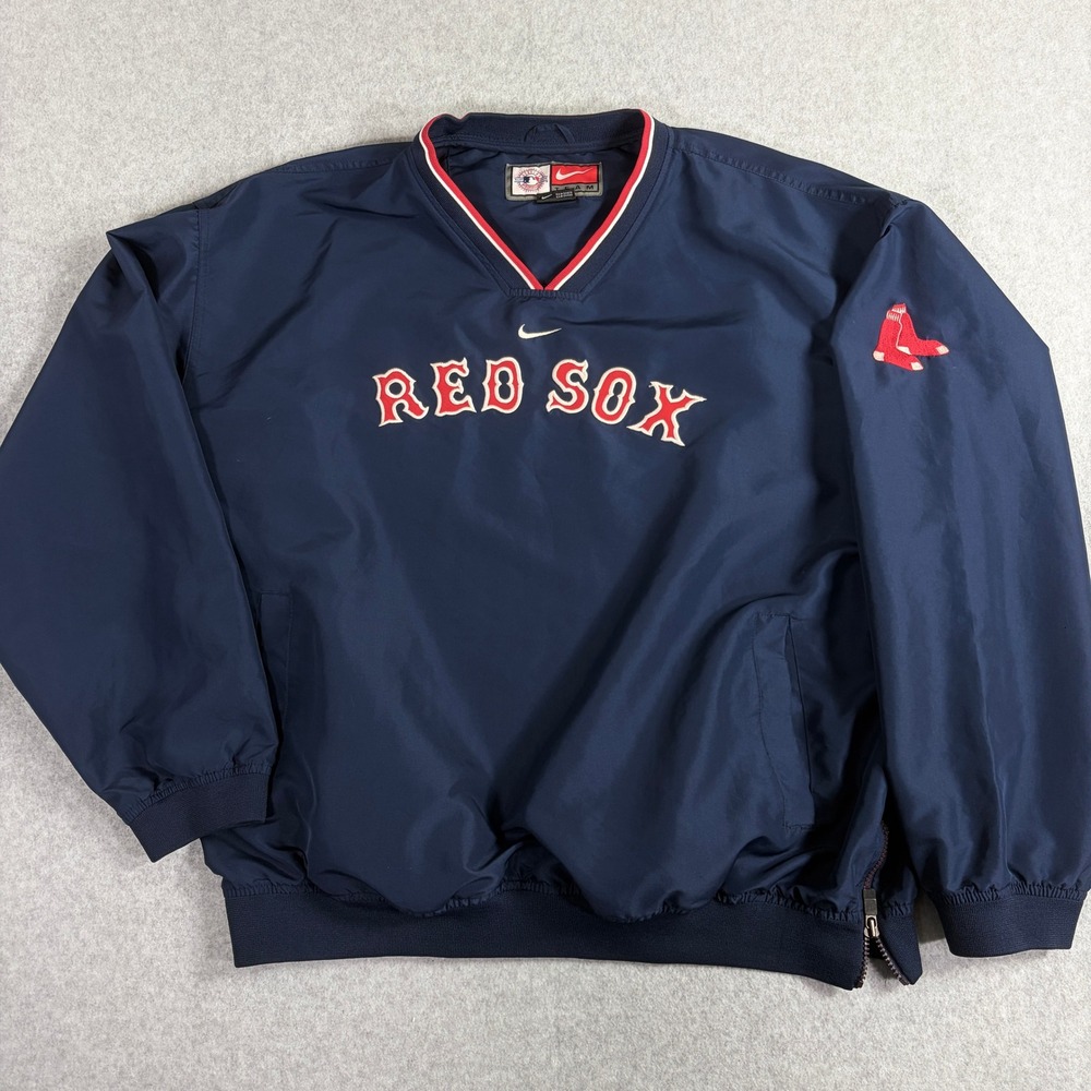 Nike MLB Boston Red Sox V-Neck Pullover Windbreaker Navy Blue Mens XL